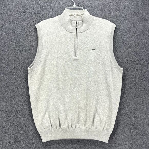 Oxford Golf Vest Men's Medium‎ Gray Knit Quarter Zip Lined High Rise Heather - Picture 1 of 16